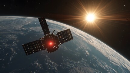 Fototapeta premium Satellite floating in space with the Earth on galaxy