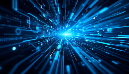 Obraz premium Abstract Digital Data Stream Tunnel: Futuristic Technology Background