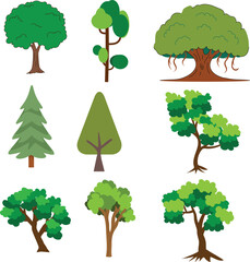 Set of vector trees natural tree plant design elements