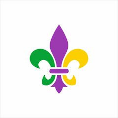 mardi gras symbol, fleur de lis simple logo, green, purple and yellow vector design element