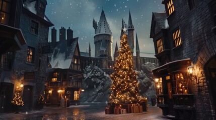 Obraz premium Castle street with Christmas tree