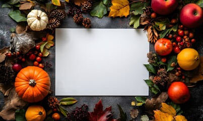 A blank canvas with autumn and Thanksgiving day decorations around its design,


