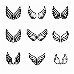 Wings flat icon, angel wings emblem, bird feathers minimal silhouette, pigeon sign, spirituality symbol