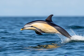 Obraz premium A school of dolphins leaping through ocean waves, their sleek bodies catching the sunlight in a breathtaking display