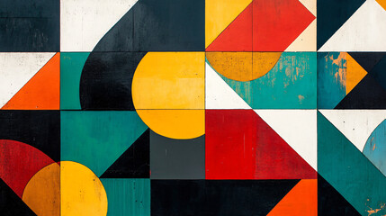 Geometric patterns with contrasting color blocks.