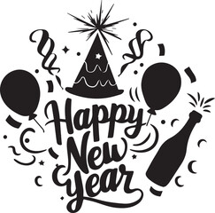 happy new year silhouette vector icon set on white background 