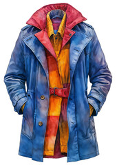 Fototapeta premium Colorful Multi-Layered Coat Vibrant Fashion on Transparent Background