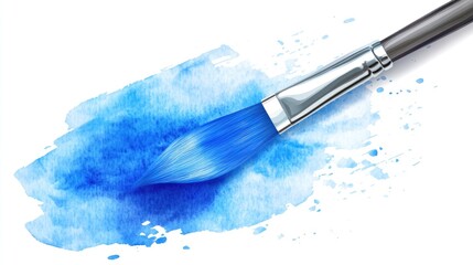A close-up of a paintbrush with vibrant blue paint strokes, capturing the essence of creativity and artistry.