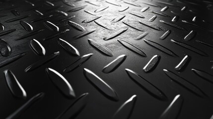 Fototapeta premium Close-up of textured, reflective black metal surface with diamond pattern.