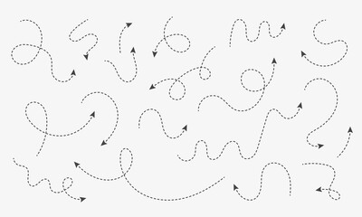 Squiggle line arrows. Set of dash arrows, moving up and down. Left and right direction. Infographic elements. Vector illustration