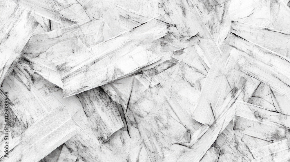 Poster an abstract composition featuring textured strokes of white and grey, creating a dynamic and modern 