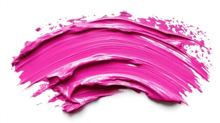 Vibrant pink paint stroke on a clean white surface, showcasing a blend of texture and color.