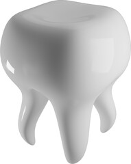 Tooth. Three-dimensional human organ of teeth system against transparent background. Minimalistic 3d-graphic design. Concept of health, medicine, science and anatomy.