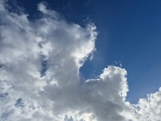 White fluffy cumulus clouds in the summer sky