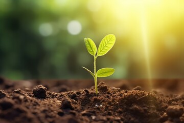 small plant growing on land with sunshine agriculture