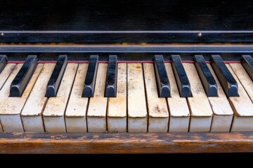 A vintage-style poster featuring an ebony grand piano, with muted colors and elegant typography evoking classic sophistication