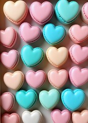 Fototapeta premium Pastel Heart Macarons Candy Sweet Treats Valentine s Day