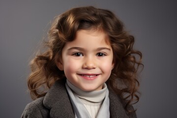 A young girl with long brown hair is smiling for the camera