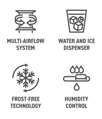 Refrigerator bold icons, main features, characteristics