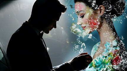 of a man opening a car door for a woman, blended with an image of chivalrous acts, symbolizing courtesy. | [men's]:[dating advice] 