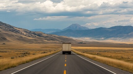 Long-Distance Logistics Truck on Empty Highway Through Vast Countryside Landscape