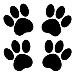 A simple dog paws shape set with a black shape silhouette & Paws vector illustration. Animal paws shape elements icon vector