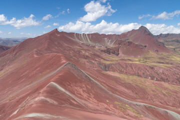 View of the colorful Rainbow Mountain (known as Vinicunca) and Red Valley located in Andes, Peru.