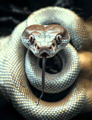 Fototapeta premium amazing light-golden snake posing against dark background. close up. Ai generated