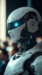 Fototapeta premium Humanoid ai robot instructor in minimalist classroom setting