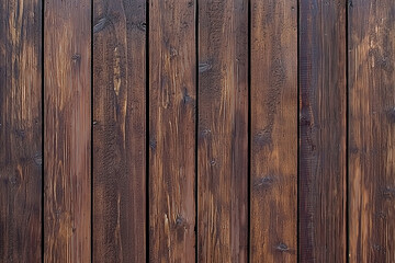 Fototapeta premium Textured wall with narrow vertical slats of dark brown wood, showcasing natural grain and rustic charm. Perfect for adding warmth to any space