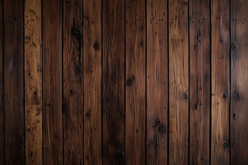 Naklejka premium Textured wooden wall with narrow vertical slats, showcasing rich brown tones and natural grain patterns. This rustic backdrop adds warmth and character to any space