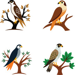 Falcon On Tree Cartoon Vector Illustration