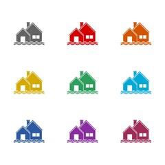 House water flood icon isolated on white background. Set icons colorful