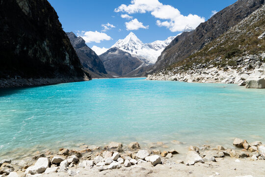 View of the Laguna Paron (4200 a.s.l.) - one of the most beautiful lakes, and the largest in the Cordillera Blanca, Peru. 