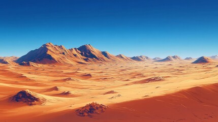 Naklejka premium Expansive Orange Desert Landscape With Majestic Mountains