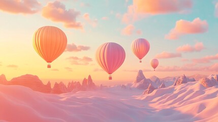 Fototapeta premium Hot Air Balloons at Sunrise Over Mountains - AI Generated Illustration