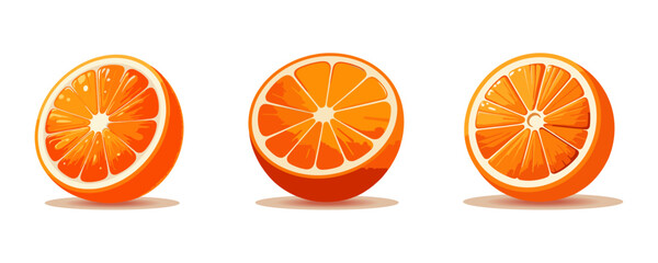 Orange fruit Citrus half slice flat vector set