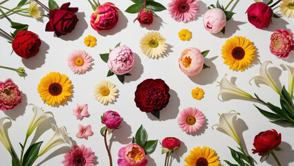 Set of different beautiful flowers on white background. Banner design