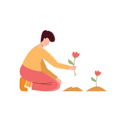 illustration of flower planting activities in spring