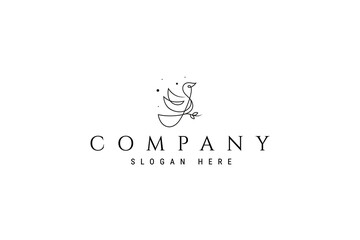 Obraz premium abstract bird carrying tree branch with flying bird logo icon vector in linear trendy lines, outline logo vector