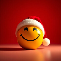 Smiley face emoji with Christmas hat, isolated.