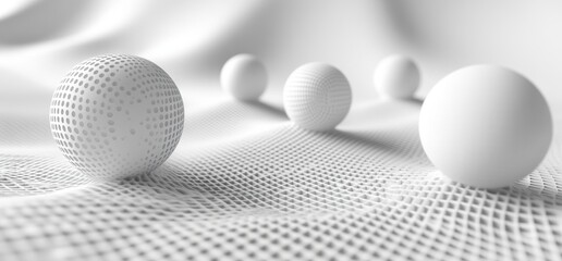 White Mesh Textured Spheres on Light Background. AI generated illustration