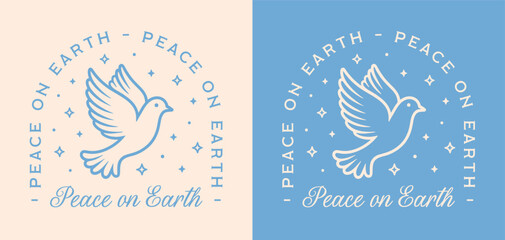 Dove peace on earth for the world quotes printable card poster decor baby blue angelcore girly aesthetic. Cute Christmas new year wishes christian girl peacemaker activist vector shirt design.