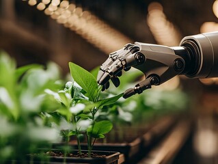 Modern photograph of a robot that cares for plants	
