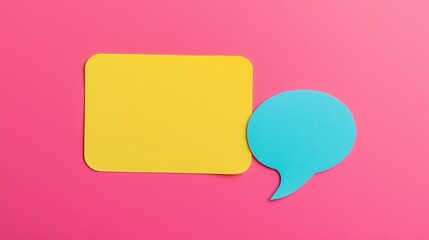 Colorful speech and thought bubbles on vibrant pink background for creative communication concepts.