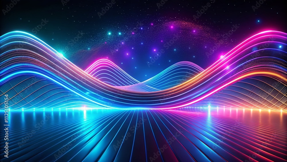 Aufkleber curves and waves of neon light creating a vibrant futuristic scene for technology background with dy