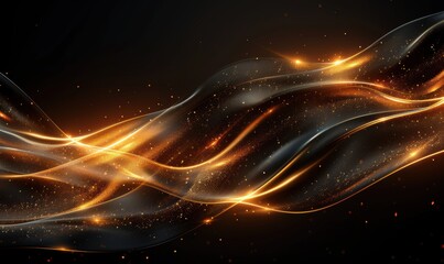 Obraz premium 金色光点能量黑金曲线线条散点背景