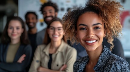 Fototapeta premium A Confident Young Woman With Her Team Behind Her