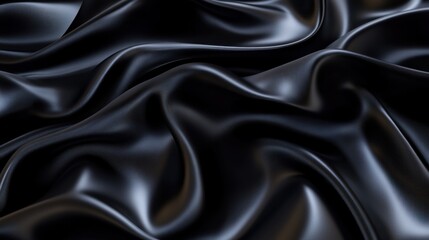 Fototapeta premium Luxurious black silky fabric with smooth and elegant ripples captured in soft lighting.
