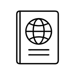 passport icon, travel vector icon, tourism vector illustration - black outline icon of passport symbolizing travel, tourism, and vacation in simple design.